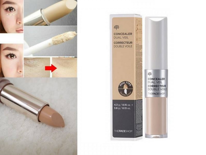 Trang điểm Che khuyết điểm 2 đầu The Faceshop Concealer Dual Veil - Photo 4 Thanh che khuyết điểm 2 đầu The Faceshop Concealer Dual Veil - Photo 4